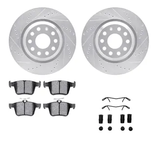 R1 Concepts WGUH1-74093 Silver Drilled Slotted Rotors W/ 5000 Oep Brake Pads & Hdw